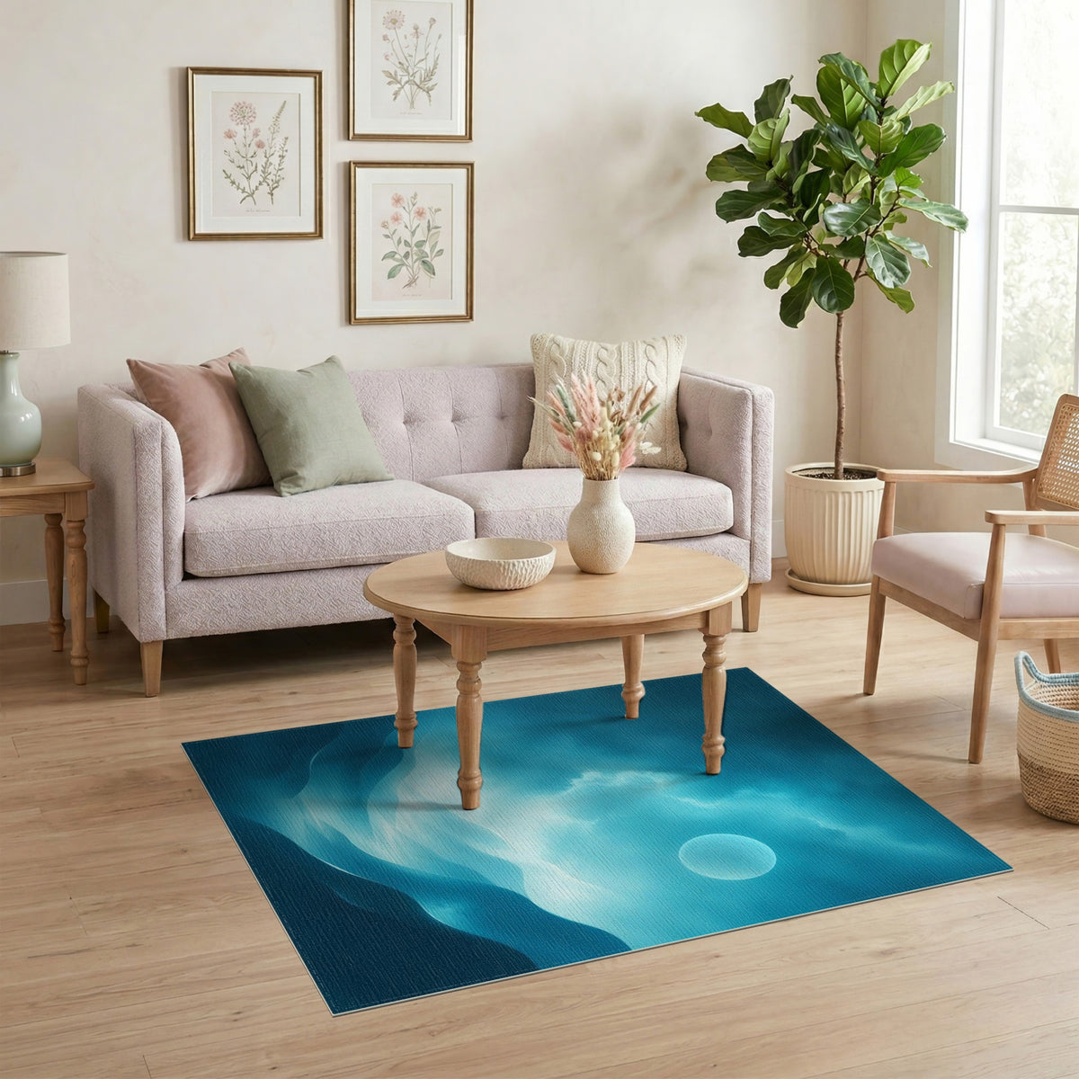 Moonlit Blue Teal Abstract Dunes Area Rug