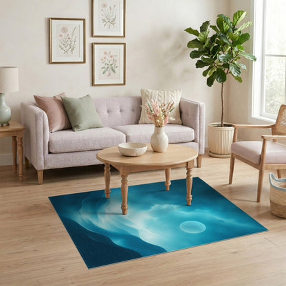Moonlit Blue Teal Abstract Dunes Area Rug