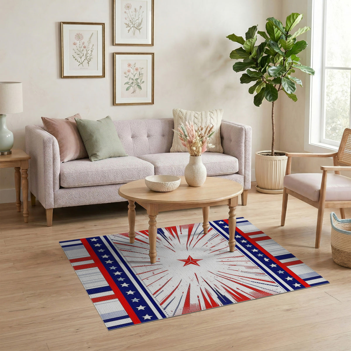 Patriotic Red Starburst Area Rug