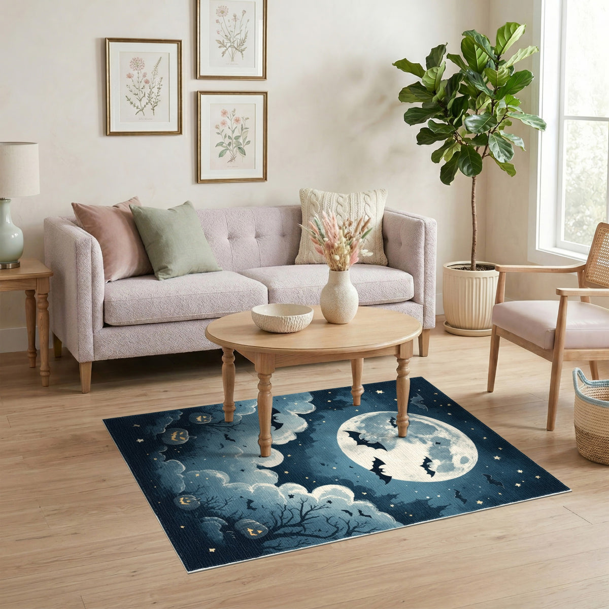 Halloween Moon Bats Area Rug