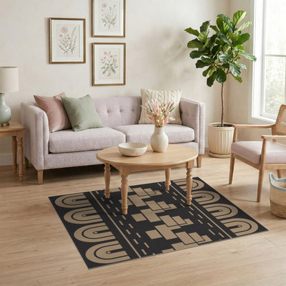 Beige Geometric Arch Washable Area Rug