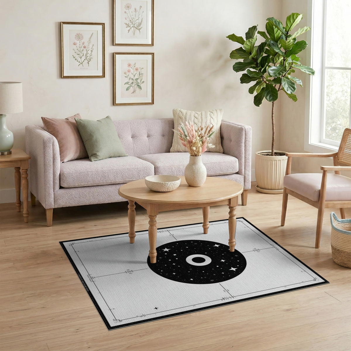 Black White Cosmic Star Circle Area Rug