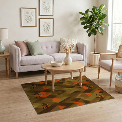 Geometric Mountain Bike Brown Area Rug