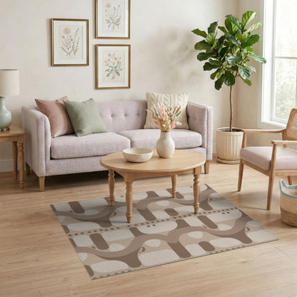 Brown and Tan Brown Wavy Abstract Area Rug
