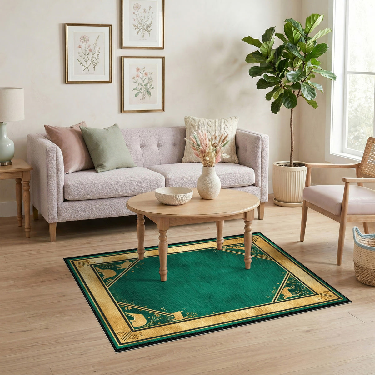Green Woodland Wildlife Area Rug
