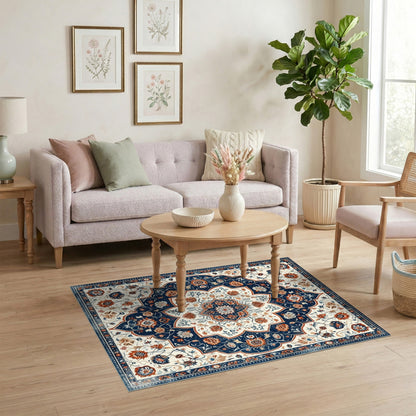 Blue and Teal Blue Floral Persian Medallion Area Rug