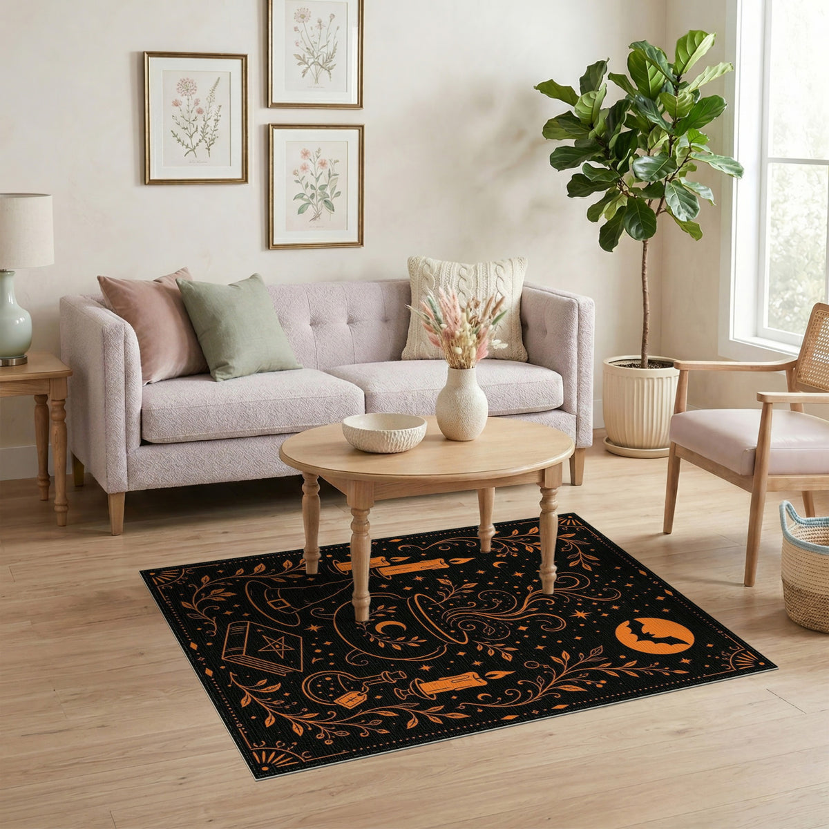 Orange Mystic Cauldron Witch Area Rug