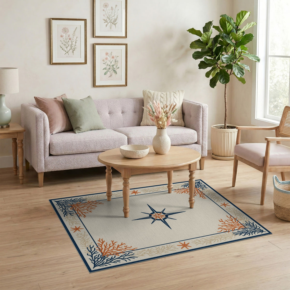 Coastal Compass Coral Area Rug