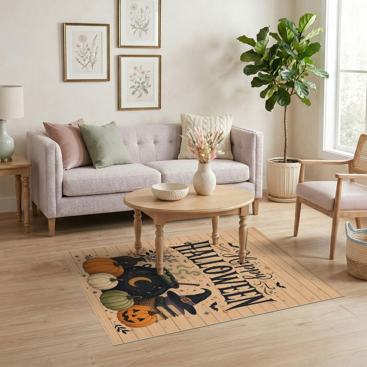 Happy Halloween Cauldron Pumpkin Washable Area Rug
