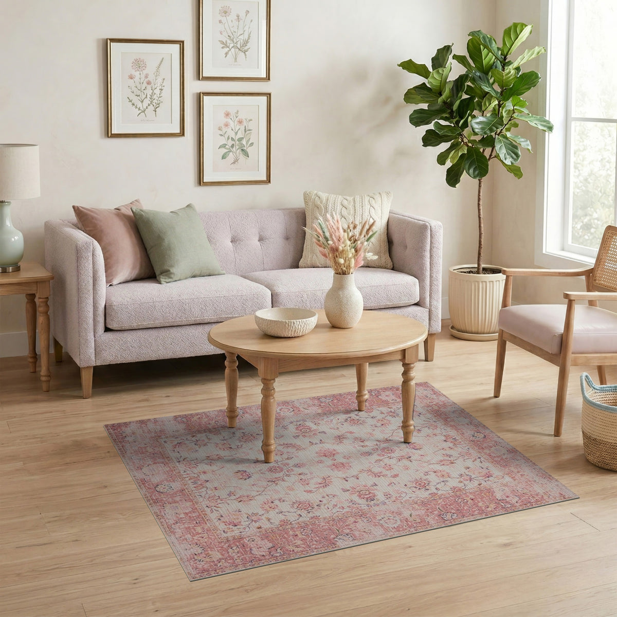 Blush Pink Floral Vintage No. 40 Area Rug