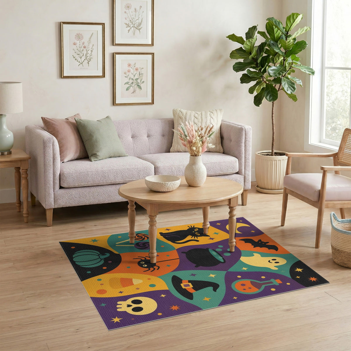 Halloween Kids Cartoon Multi-Color Area Rug