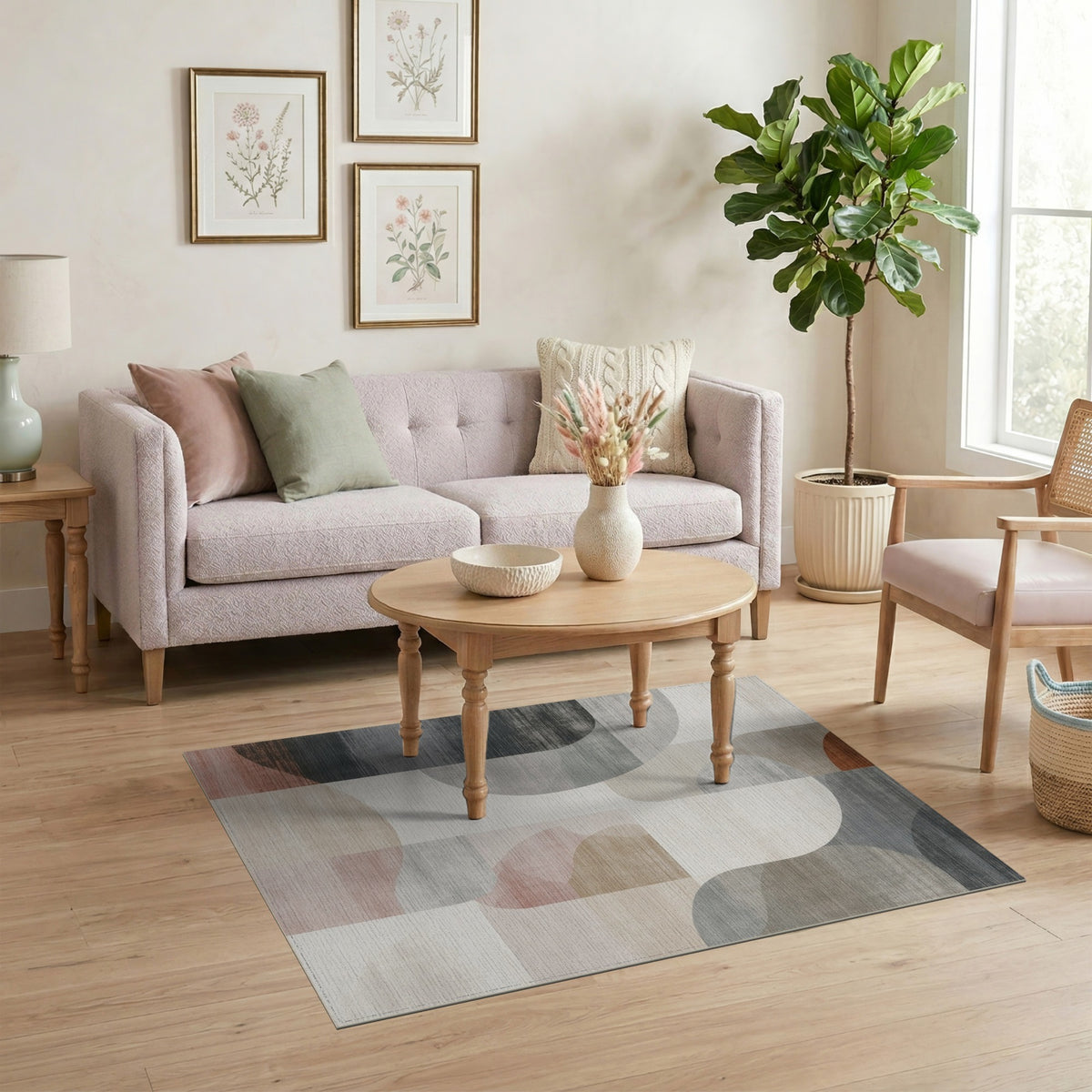 Abstract Neutral Washable Area Rug