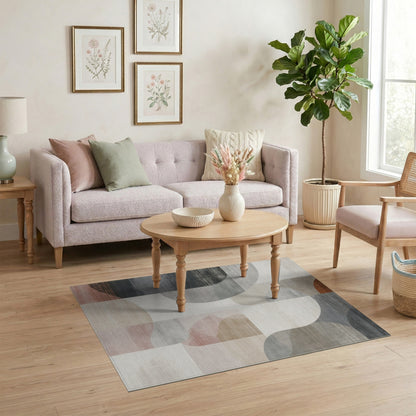 Abstract Neutral Washable Area Rug