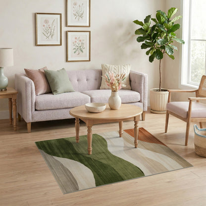 Abstract Wave Area Rug in Beige and Green