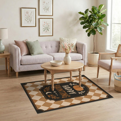 Happy Haunting Pumpkin Checkered Area Rug