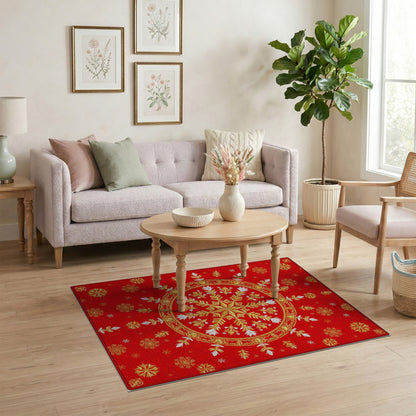 Red Gold Snowflake Medallion Area Rug