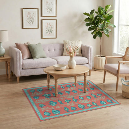 Blue Fish Coral Washable Area Rug