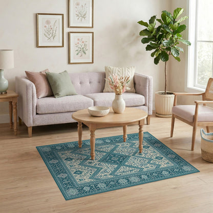 Blue Teal Heritage Tribal No. 10 Area Rug