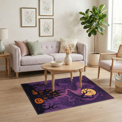 Spooky Haunted House Purple Area Rug