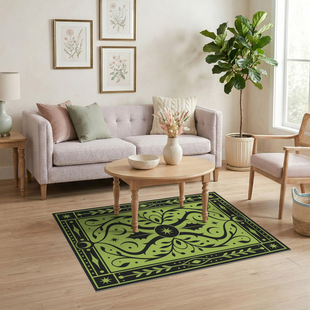 Green Floral Vintage Area Rug
