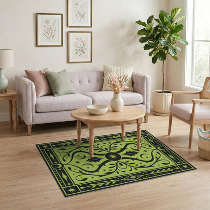 Green Floral Vintage Area Rug