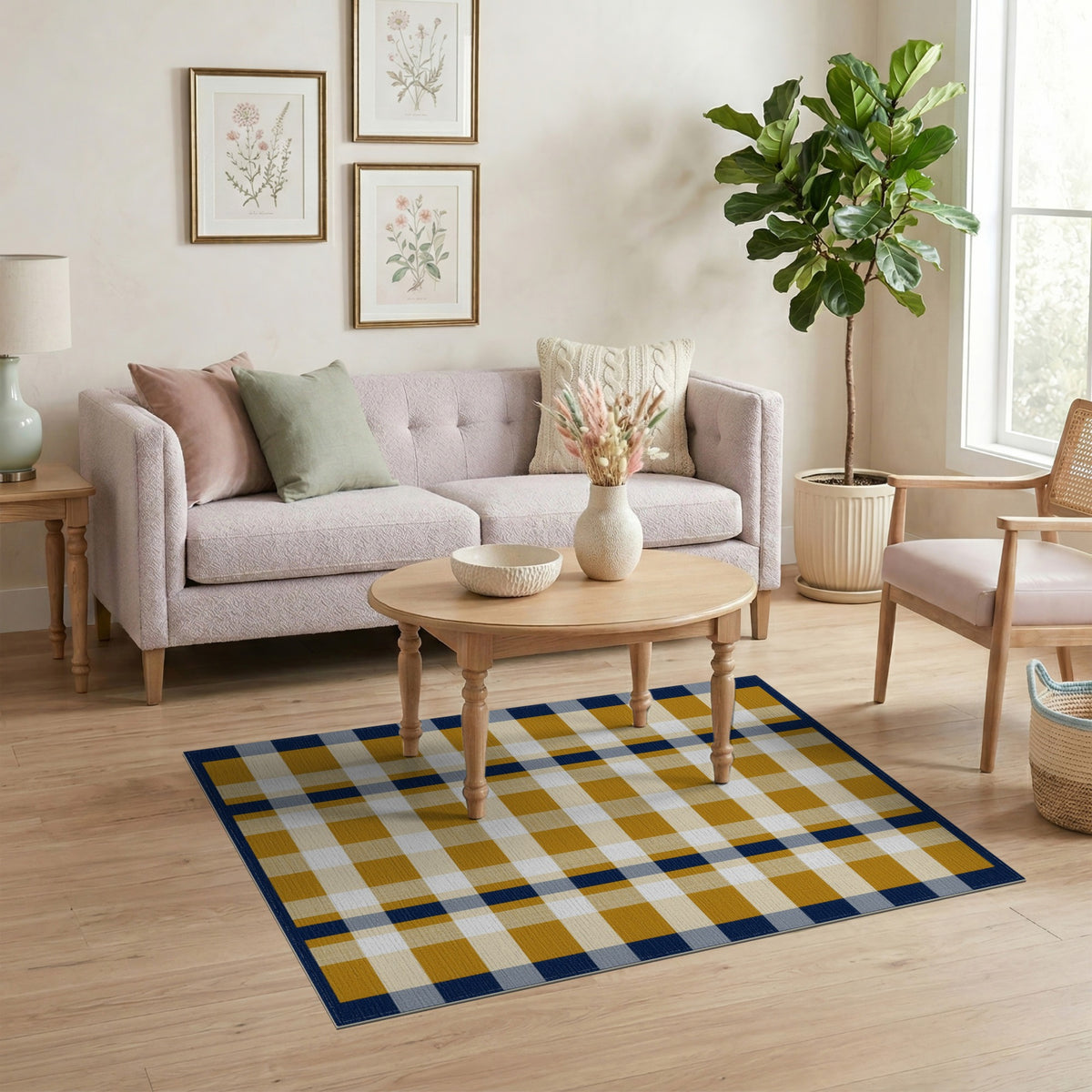 Navy Mustard Checkered Area Rug