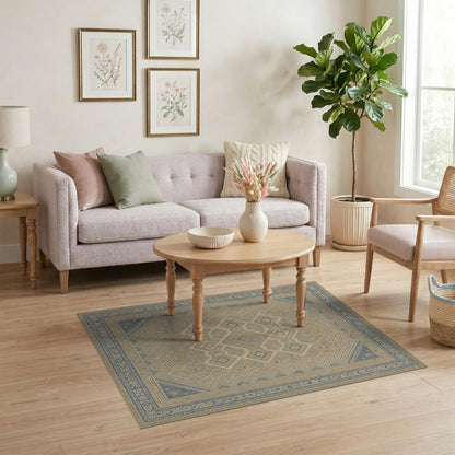 Distressed Blue Geometric Vintage Area Rug