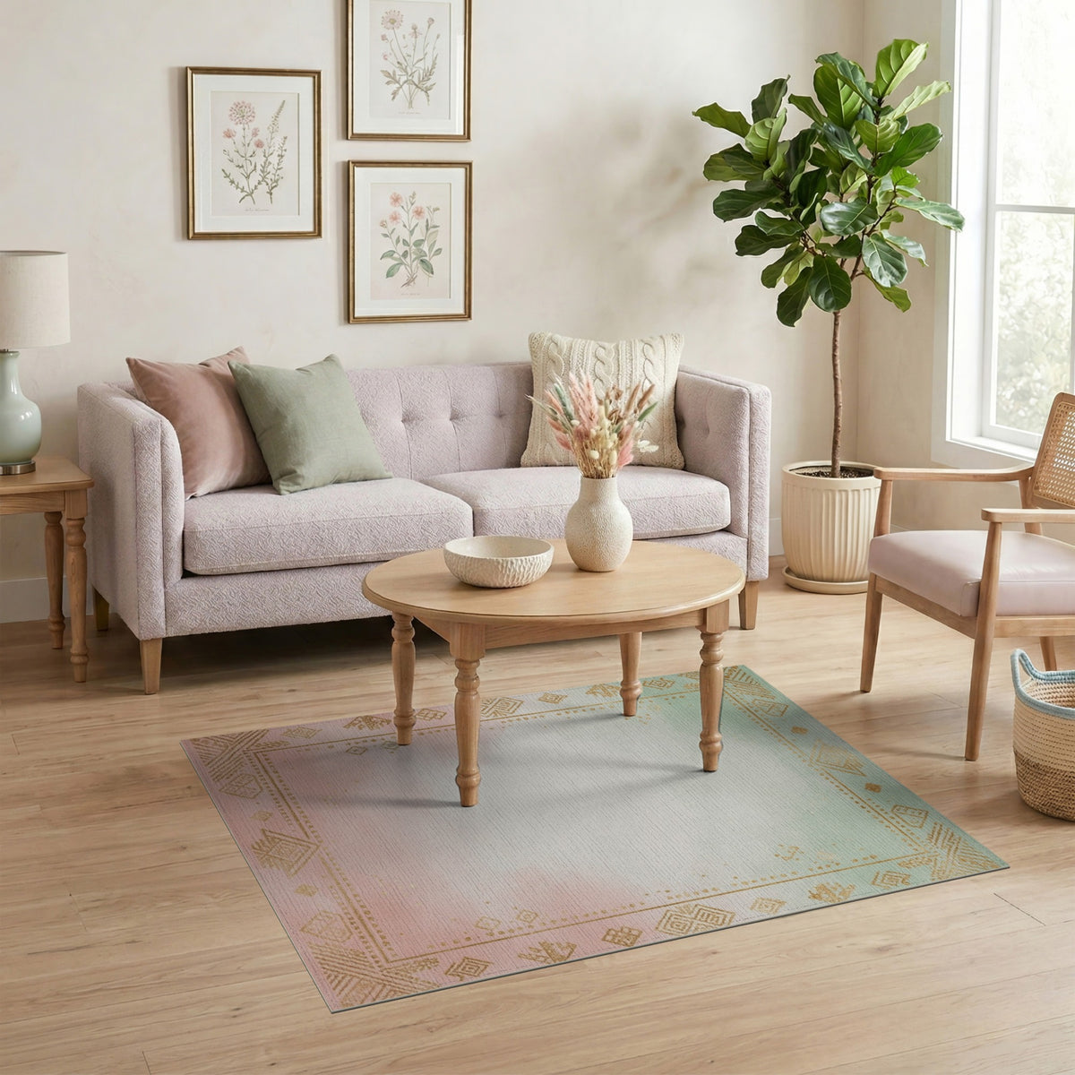 Pastel Gradient Tribal Border Rug