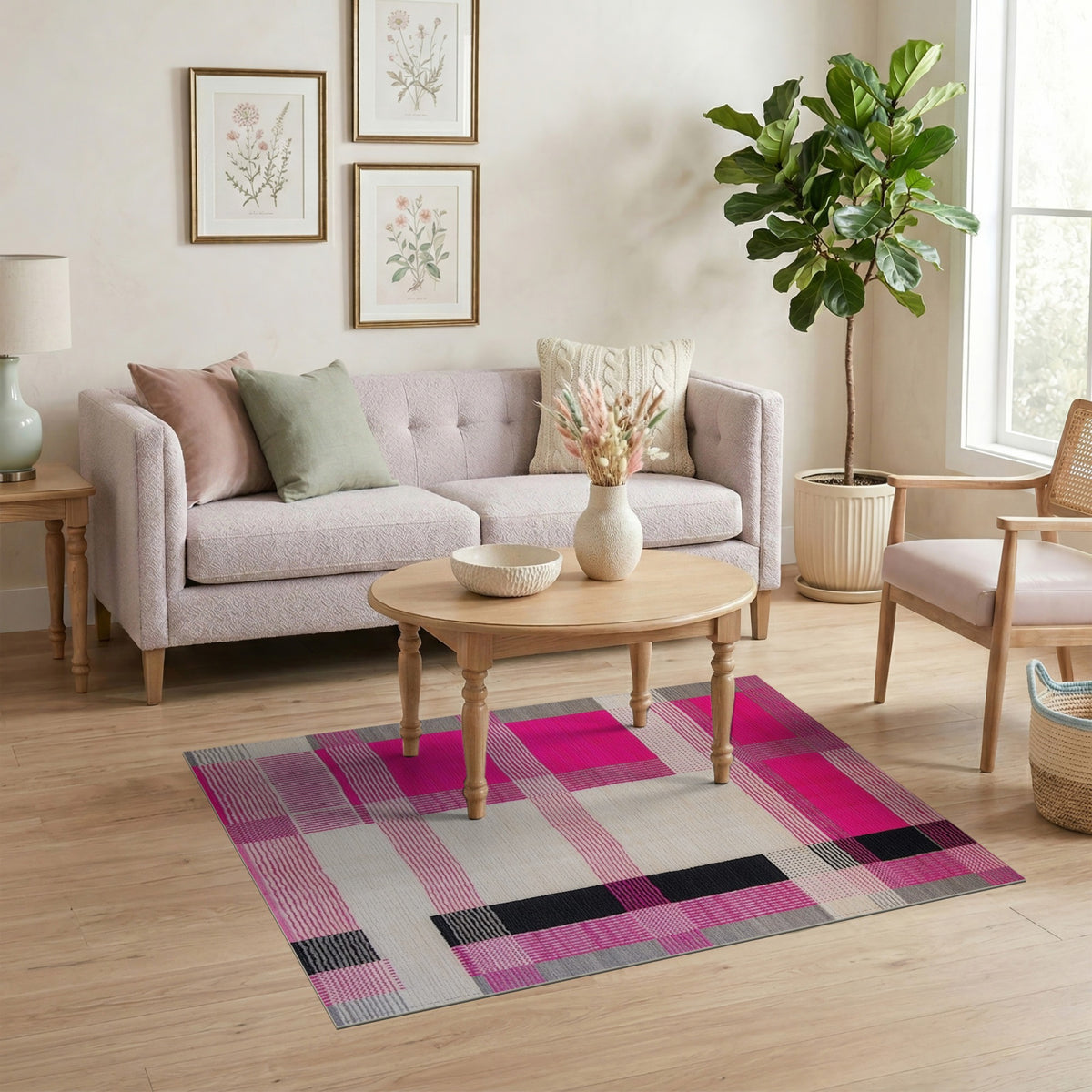 Pink Geometric Patchwork Area Rug