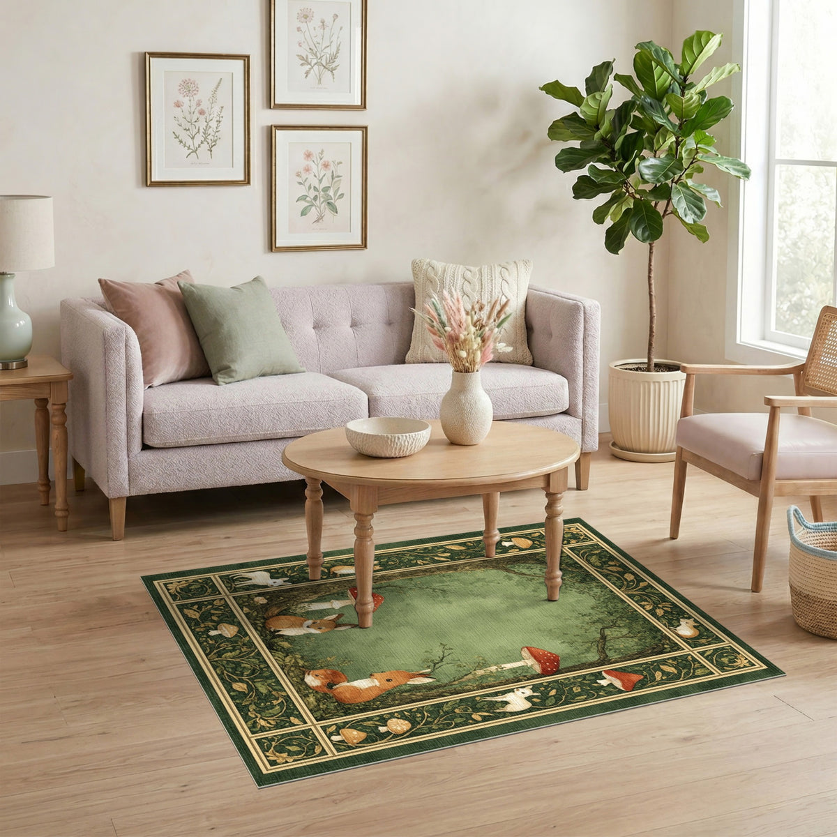 Enchanted Forest Fox and Rabbit Area Rug