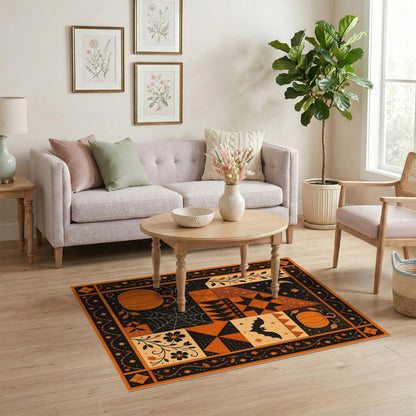 ODIKA Orange Pumpkin Bat Patchwork Area Rug
