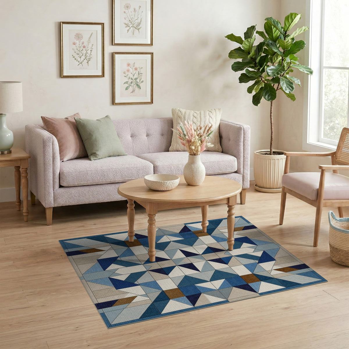 Geometric Modern Blue and Teal Blue Geometric Star Area Rug