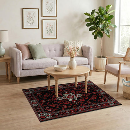 Red Floral Persian Medallion Red Area Rug