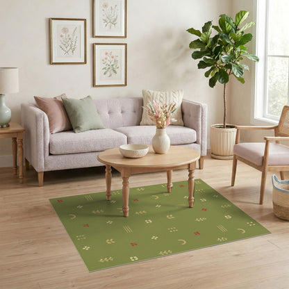 Green Boho Chic Washable Area Rug