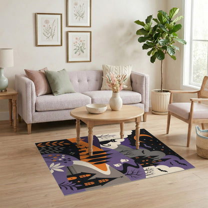 Spooky Halloween Castle Purple Kids Area Rug