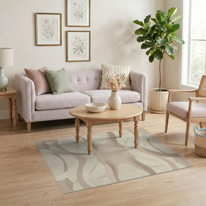 Abstract Area Beige Neutral Wavy Abstract Area Rug