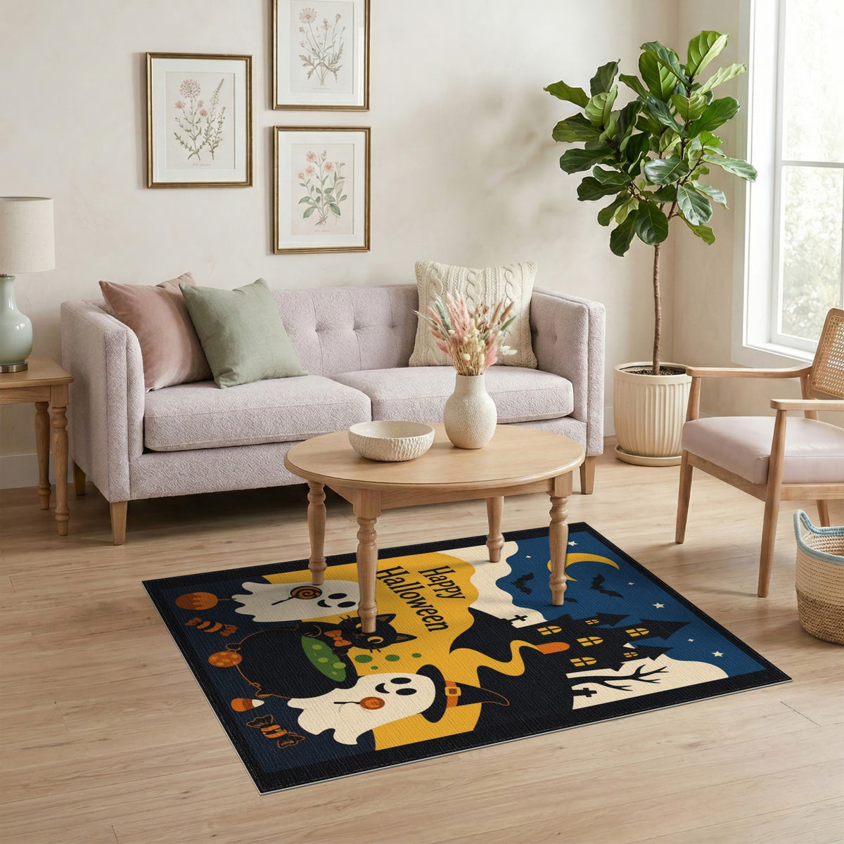Happy Halloween Ghost Cat Witch Area Rug