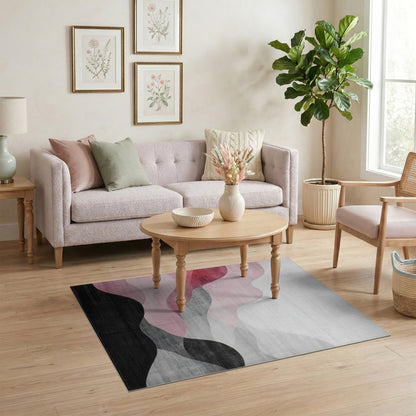 Abstract Pink Black Wave Area Rug