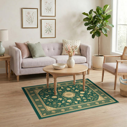 Traditional Persian Green Gold Persian Medallion Area Rug