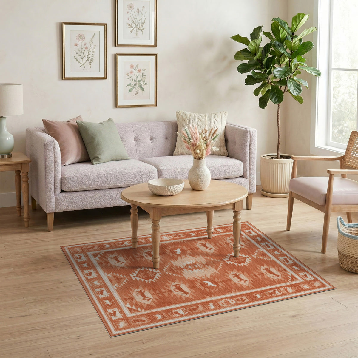 Red Southwestern Horse Motif Area Rug