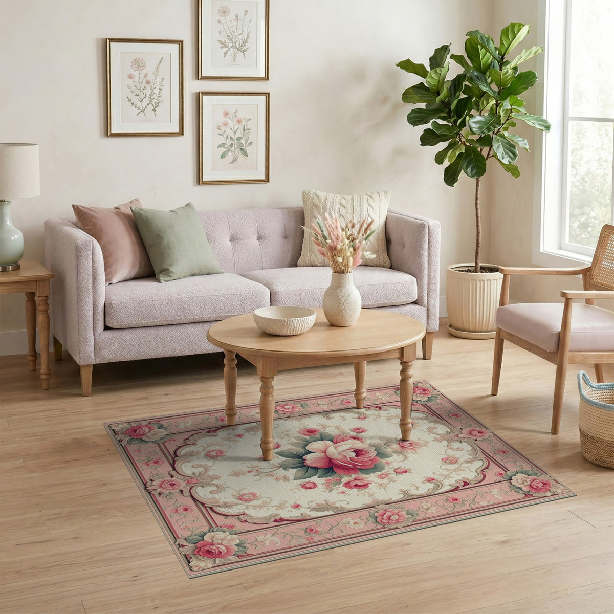 Pink Rose Floral Vintage Area Rug