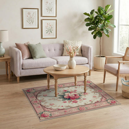 Pink Rose Floral Vintage Area Rug