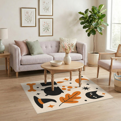 Halloween Cat Cauldron Washable Area Rug