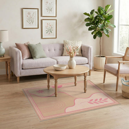 Pink Abstract Sunburst Area Rug