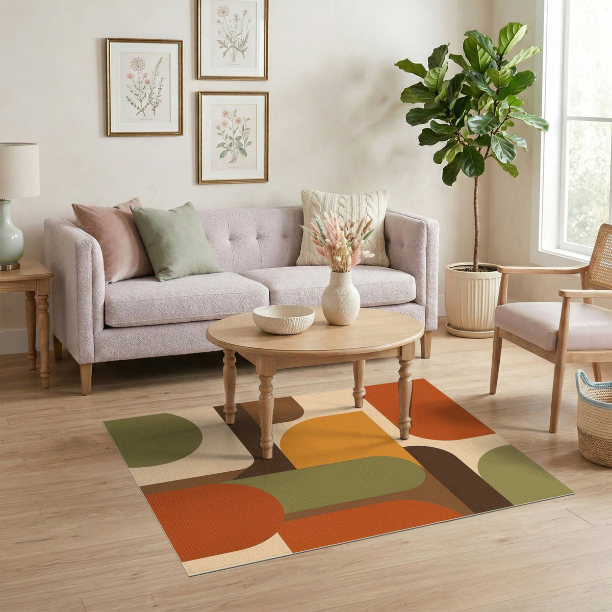 Geometric Modern Area Rug in Warm Orange Tones