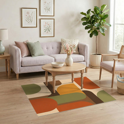 Geometric Modern Area Rug in Warm Orange Tones