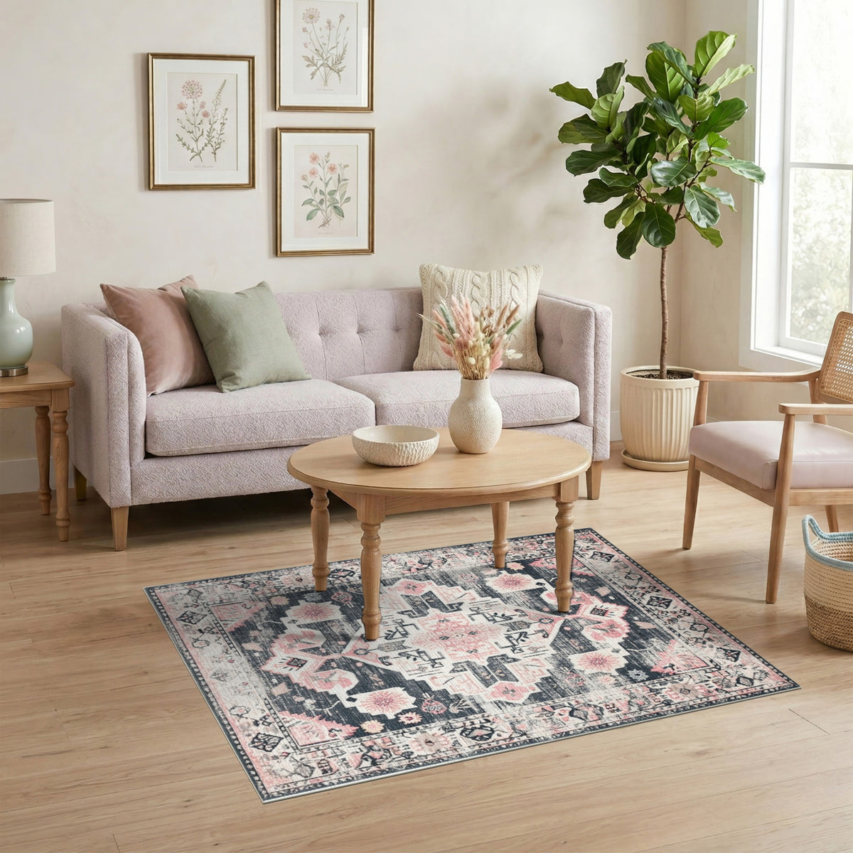 Pink Distressed Vintage Pink Area Rug