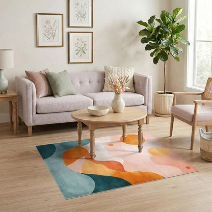 Abstract Pink Orange Wave Area Rug