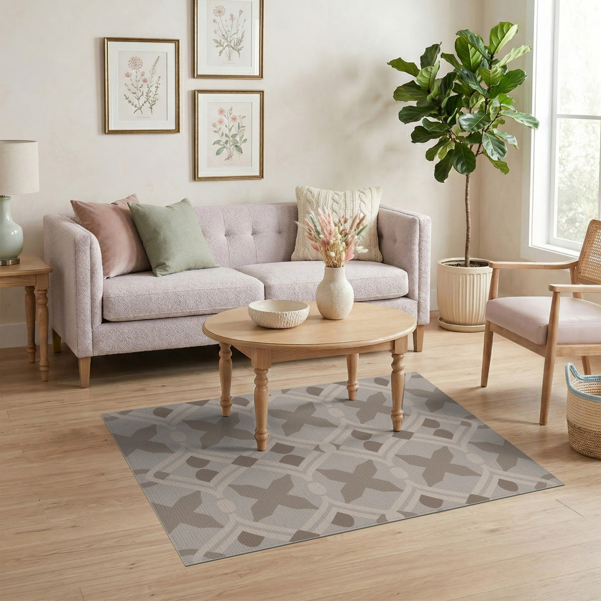 Beige Geometric Trellis Area Rug