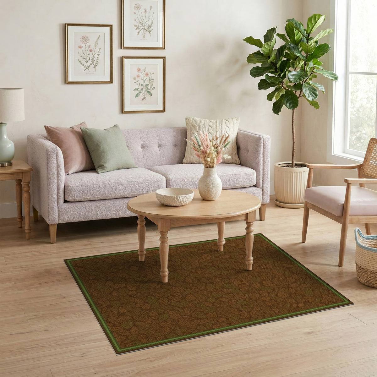 Brown Leaf and Berry Botanical Area Rug